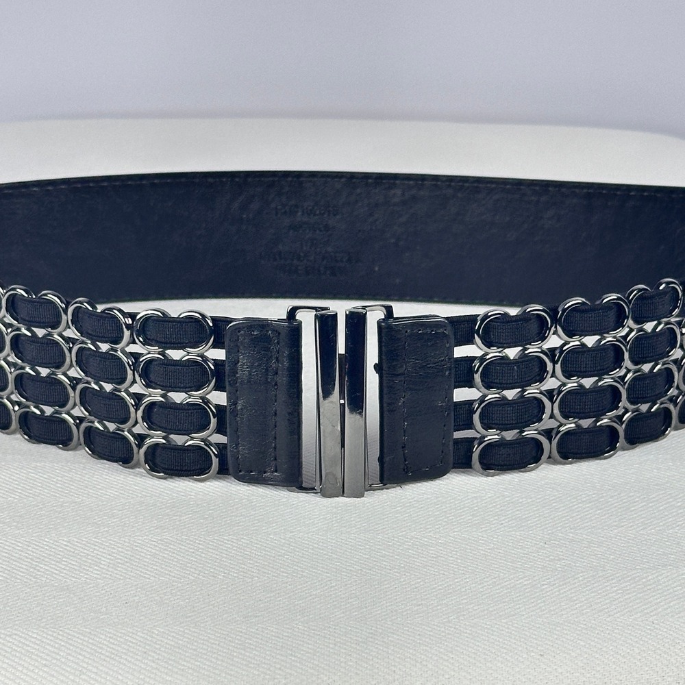 Steve Madden Black Chain Waist Belt Structured Y2K Gunmetal Elastic Size M